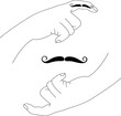 Vector linear hands, mustache black silhouette and on finger. Elements for design card, poster, print. 