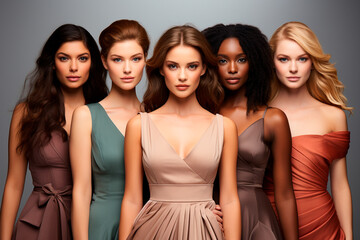 beautiful multiethnic female models in studio