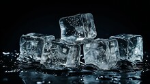 Ice Cubes On A Dark Background. Generative AI