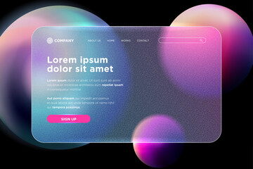 
Vector image in the glass morphism style. Translucent template for web site. Frosted glass and spheres.