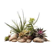 A Cluster Of Desert Plants And Rocks With No Background