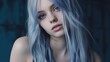 Portrait of a beautiful young woman with blue hair