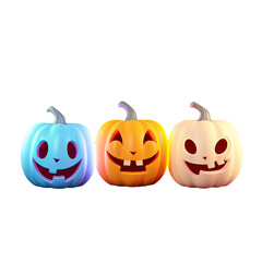 Wall Mural - Three adorable Halloween Pumpkins shining in darkness