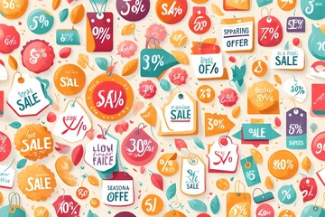 Wall Mural - Seasonal sale. special offer, low price, spring holidays, discount symbol. shopping. price tags on white background, store marketing promotion banner template