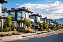 In British Columbia, Canada, There Are Contemporary Residential Buildings In The Neighborhood Of Kelowna. These Houses Showcase Modern Canadian Architectural Styles And Are Low Rise Structures. In A
