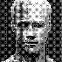 3D Pixelated Face Of A Robotic Human Head. Vector 8-bit Style Illustration.