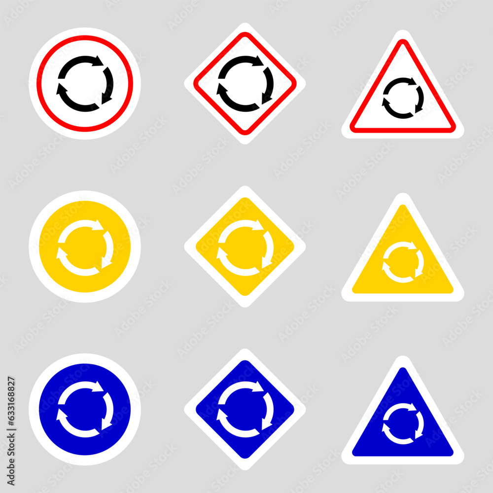 Set of roundabout signs. Vector illustration. Stock Vector | Adobe Stock