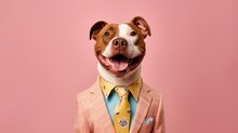 Portrait Of A Pit Bull Dog Dressed In A Fancy Suite Illustration Generative Ai