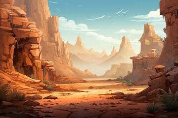 Wall Mural - Abstract 2D canyon depths background environment for adventure or battle mobile game. Cartoon style of canyon depths in game art background environment.
