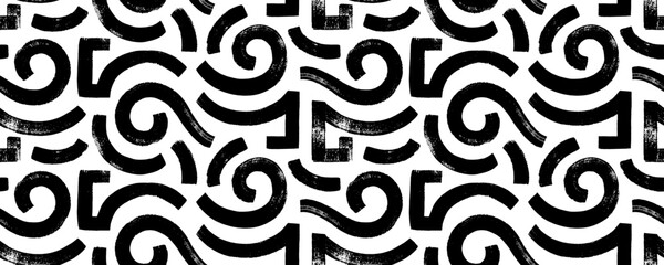 Poster - Greek roman seamless pattern with meander motif. Contemporary printable pattern with abstract curved bold brush strokes. Antique classic greek meander in contemporary style.