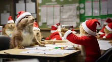 Festive Rodent Roundtable: Santa-Hatted Prairie Dogs Collaborate At TheOffice