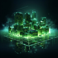 Wall Mural - Hologram of city urban structure in green colour