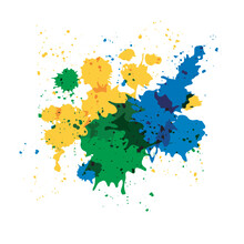Illustration Of Green, Yellow And Blue Inkblots That Blend Together. Colors Alluding To The Flag Of Brazil And The 7th Of September Independence Day. Vector Isolated On Transparent Background