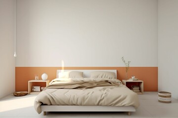 Wall Mural - The front facade of an empty blank wall, in a Bauhaus bedroom