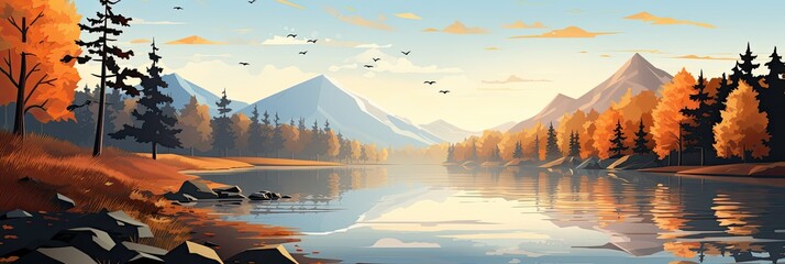 Wall Mural - a serene lake surrounded by autumn trees, generative AI