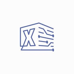 Wall Mural - x letter tech electric circuit cube block logo outline vector icon illustration