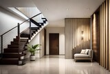 Fototapeta Morze - Interior design of modern entrance hall with staircase in villa, Generative Ai