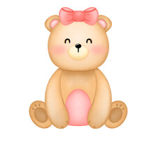 Little Brown Bear Wearing A Pink Bow Cute Smiley Face In A Sitting Position Element Image