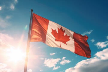 Canada flag flying in the sky