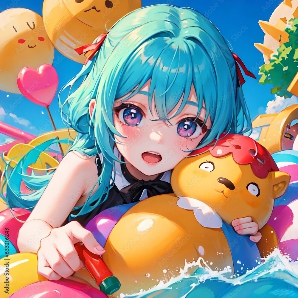 Anime children poster. Kawaii winking school girl face with big eyes in ...