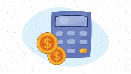 Sticker - golden coins dollars with calculator animation