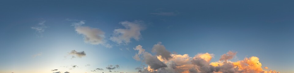 Wall Mural - sunset sky panorama with bright glowing pink cumulus clouds. hdr 360 seamless spherical panorama. fu