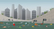 river water pollution in the middle of the city vector illustration, polluted river vector illustration, environmental damage