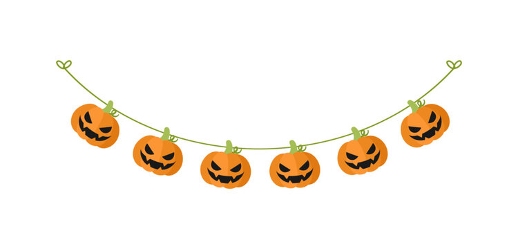 Cute Jack O Lantern Evil Pumpkin Garland for Halloween. Simple banner hanging party classy decor vector element.