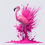 Fototapeta Zwierzęta - Flamingo in pink water splashes, AI generated