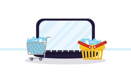 Wall Mural - laptop computer portable ecommerce animation