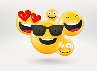 Aufkleber - Smiling and laughing emojis. 3d vector illustration