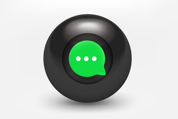 Poster - Black sphere with chat balloon icon. 3d vector illustration 