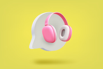 Poster - Speech bubble with headphones. Voice message concept. 3d vector illustration