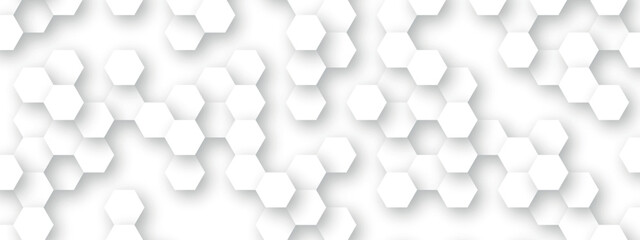 Wall Mural - Hexagons background. White geometric background with hexagons. Vector illustration with honeycomb in realistic style.