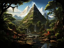 An Ancient Mayan Pyramid Rising From The Lush And Dense Rainforest Generative Ai