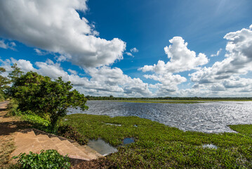 a beautiful lake with a deep blue sky - bulan kulama tank, anuradhapura, sri lanka