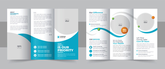 Wall Mural - medical clinic trifold brochure flyer layout, medical & healthcare trifold brochure template design,