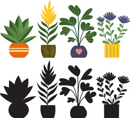 Wall Mural - set of indoor plants in flat style isolated on white background vector