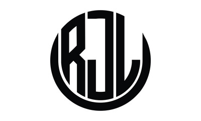 RJL shield in circle logo design vector template. lettermrk, wordmark, monogram symbol on white background.	