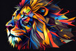 Geometric abstract lion head portrait with the face in a polygon abstract pattern, computer Generative AI stock illustration image

