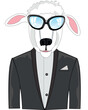 Vector illustration of the cartoon animal sheep in fashionable suit