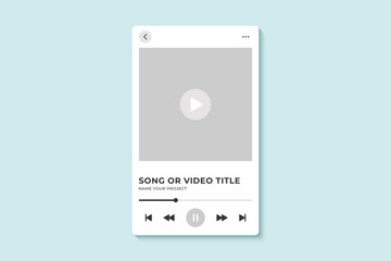 Podcast music player frame mockup vector design interface. Video player design template mockup fit for web or mobile app
