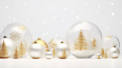 Wall Mural - christmas 3d white glass snow ball dome with white and gold christmas balls. realistic white decorat