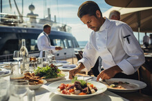 Documenting The Gourmet Dining Experience Prepared By The Yacht's Chef, Yacht, Vacation Generative AI