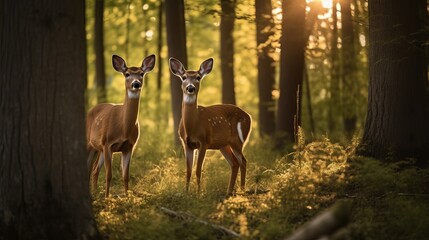 Serenity Unveiled: A Glimpse of White-Tailed Deer and Fawns in Canada's Golden Hour