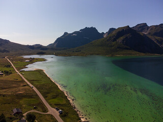 Wall Mural - Fjord in Lofoten on a sunny and bright summer day.