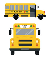 School bus from different angles. Yellow car for the passage of schoolchildren, the safe movement of students.