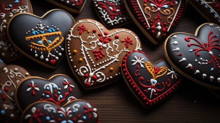 Wall Mural - Traditional gingerbread heart cookies for Oktoberfest. Generative AI