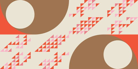 Poster - Modern abstract geometric  vector seamless pattern with simple elements and shapes like circle, square and triangle. Graphic pastel colored minimalist background.