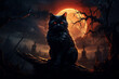 Sinister Black Cat and Full Moon 